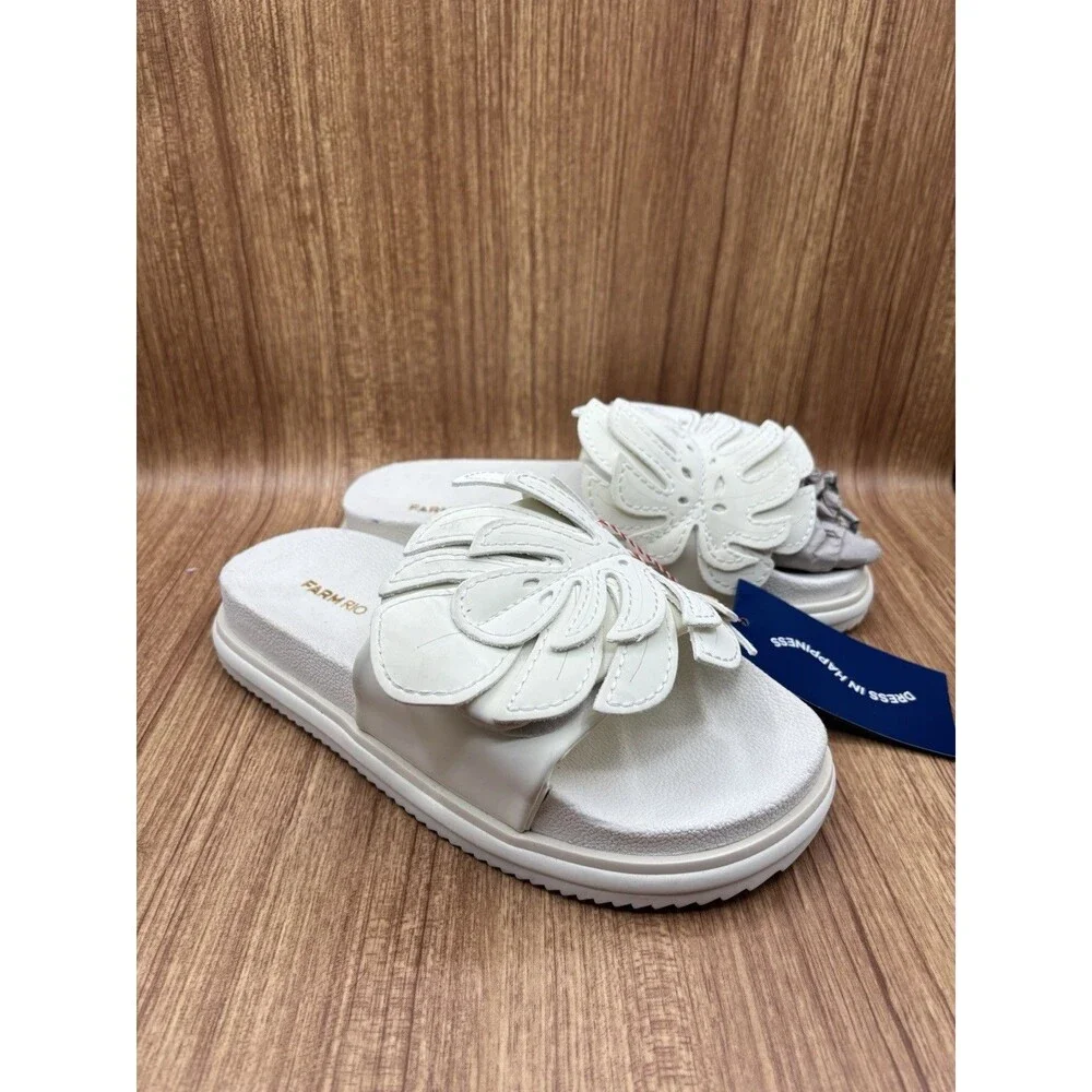 Farm Rio Monstera Off White Platform Anatomical Slides Sandals US 10/EU 42 NWT‎